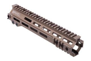 Picatinny rail sections and M-LOK slots on the Geissele Super Modular Handguard